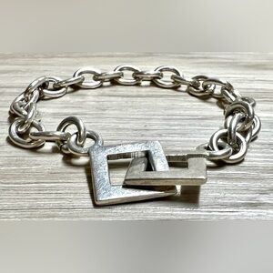 Vintage Handmade Sterling Silver Geometric Square Hook Bracelet, 7", 19.3g